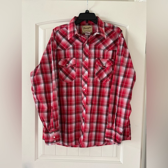 Wrangler Western Pearl Snap Long Sleeve‎ Shirt Mens Size XL Red Plaid Cowboy - Picture 5 of 5